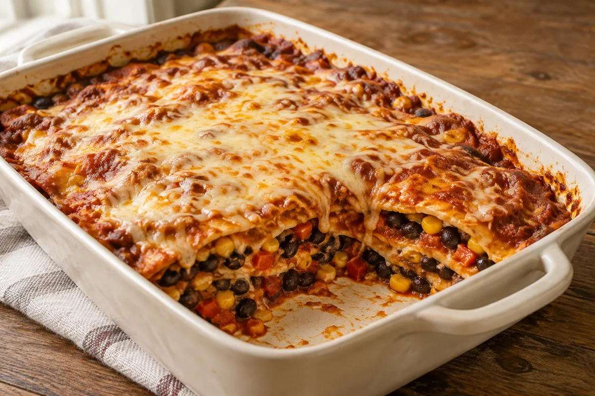 AI-generated serving inspiration for Black Bean Enchilada Casserole