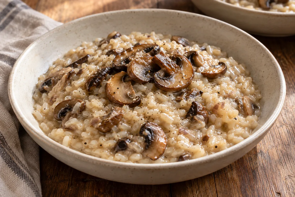 AI-generated serving inspiration for Mushroom Risotto for Two