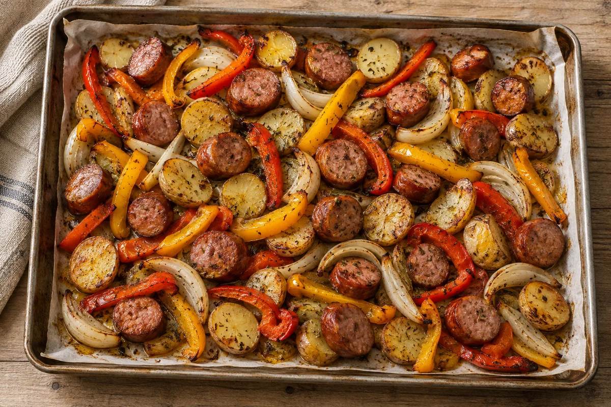 AI-generated serving inspiration for Sheet-Pan Sausage and Peppers