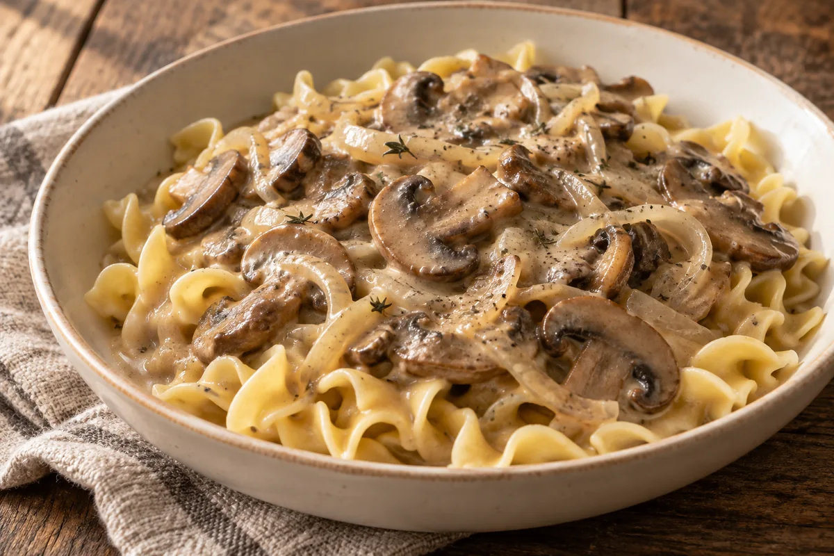 AI-generated serving inspiration for Slow Cooker Mushroom Stroganoff