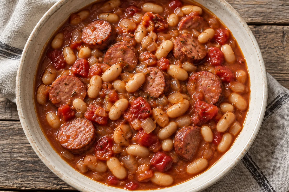 AI-generated serving inspiration for Slow Cooker Sausage and Beans
